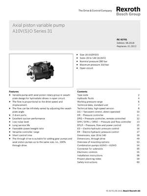 A10VSO28DFR1/31R-PPA12NOO			A10VSO71DRF1/32R-PPB22U00 RexrothpistonpumpvariabledisplacementproducedinGermany